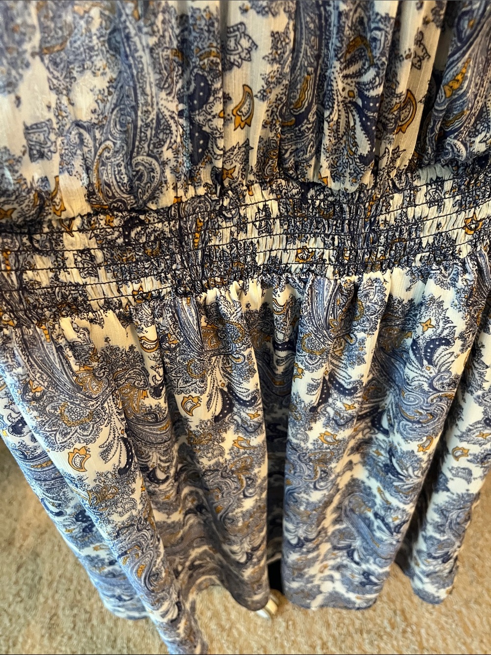 Blue Paisley Smocked-Waist Mini Dress - Picture 5 of 6